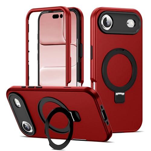 DuiDuiQ Compatible with iPhone 17 AIR Case 6.5''with Magnetic Ring Stand [Military Drop Protection][Compatible with Mag-Safe] Shockproof 17 Air Phone Case for Men Wowen,Red