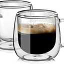 Large Double Walled Glass Coffee Mugs Beer Cups 24oz set of 2, Insulated Clear Borosilicate Glass Tea Lemonade Cups with Handle