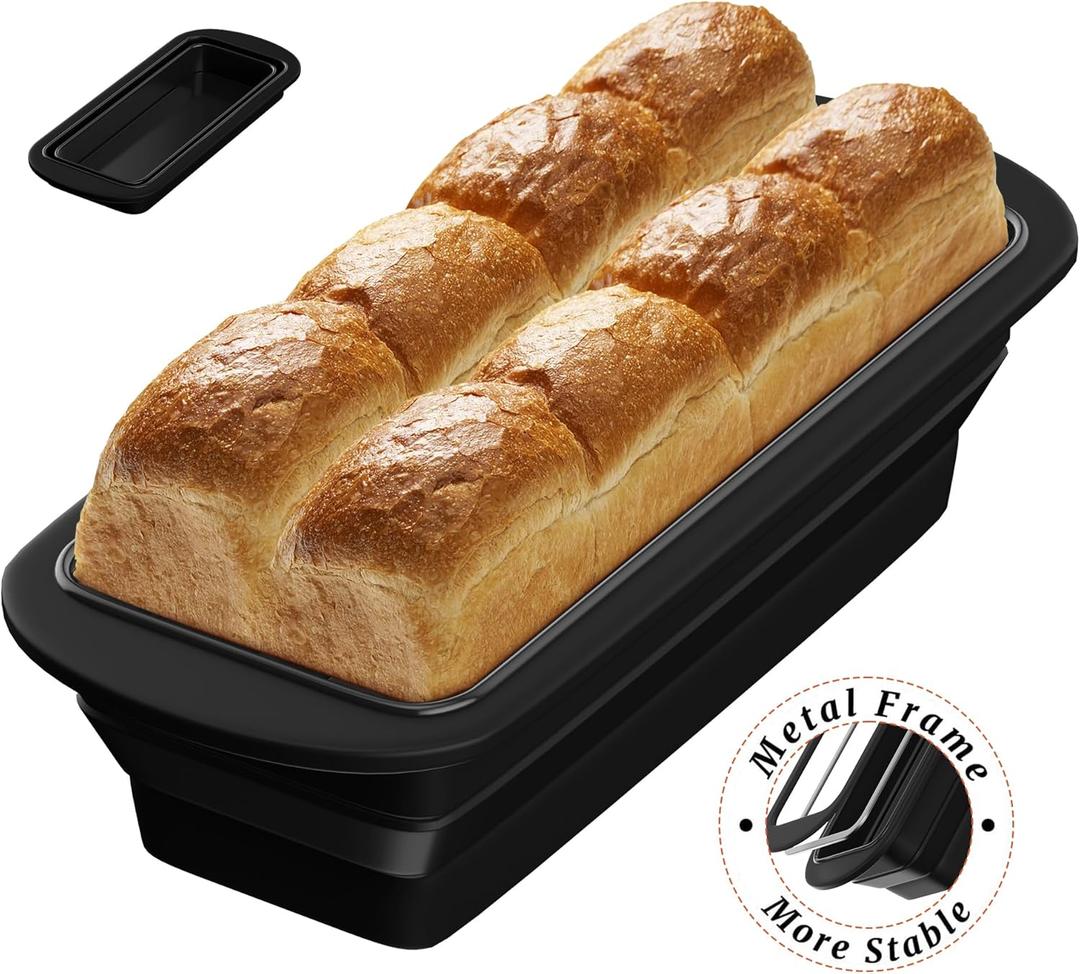 Foldable Silicone Loaf Pan with Metal Reinforced Rim Support - Nonstick Silicone Baking Mold for Homemade Loaf, Bread and Meatloaf - (9"x4"x2.5", Black, 1 Piece)