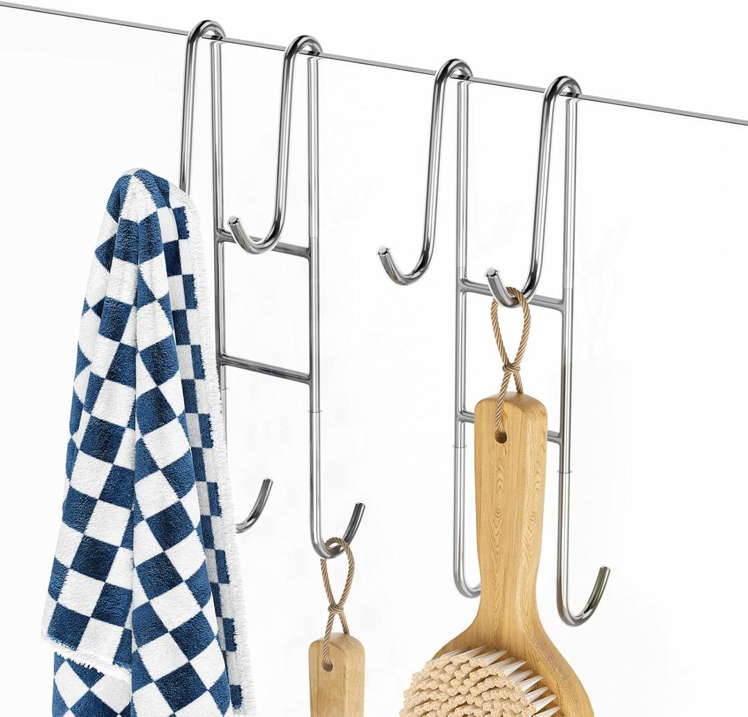 Cerbonny Shower Door Hooks (10 Inch), 2 Pack Extended Towel Hooks for Bathroom, Over Door Hooks, Shower Hooks for Frameless Glass Door, Silver