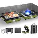 ODSD 2 Burner Camping Stove with Windshield, 20000 BTU Propane Camp Stove, Portable Folding Gas Stove, Camping Essentials Gear Includes Frying Pan, Coffee Stand & Carry Bag, Green