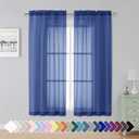 Simplebrand Royal Blue Sheer Curtains 63 Inch Length 2 Panels, Rod Pocket Solid Color Window Sheer Curtain Panels, Elegant Curtains & Drapes for Living Room, Bedroom (Royal Blue, 42" W x 63" L)