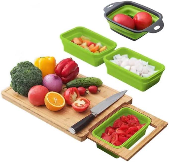 Expandable Over-the-Sink Cutting Board with Containers for Easy Meal Prep Cutting Board For Kitchen - Green