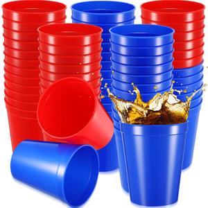 Yungyan 50 Pack 16oz Stadium Cups Reusable Plastic Cups Blank Drink Tumblers for Parties, Events, DIY Projects, 4.5 x 3.54 x 2.72 Inch (Red and Blue)