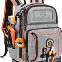 LOKASS Tool Bag Backpack, 75 Pockets & Loops Heavy Duty Tools Organizer Bags/HVAC Tool Carrier for Eelectrician/Construction Work with Molded Base and Combination Lock, Large, Grey