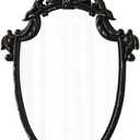 Vintage Black Wall Mirrors 16 x 24 inch, Hanging Handmade Distressed Finish Golden Shield Shape Wood Framed Ornate Antique Wall Mirror Decorative for Entryway Hallway Living Room Bathroom