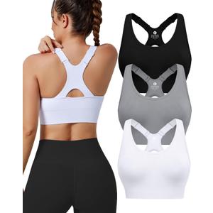 Evercute High Impact Sports Bras for Women 3 Pack, Adjustable Straps Padded Supportive Seamless Racerback Running Bras (L)