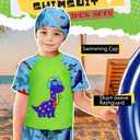 Toddler Boys Dinosaur Rashguard Swimsuit - Kids Short Sleeve Shirt Trunks Swimwear Bathing Suit with Hat 3Pcs Sets(Green, 100, 1263b) (Green)