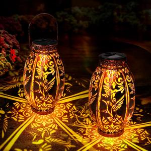Solar Lanterns Outdoor Waterproof Hummingbird Garden Decor Gifts for Women Mom Grandma Hanging Solar Lights Metal Lantern Decoration Outside for Yard, Patio, Backyard, Porch(2 Pack)