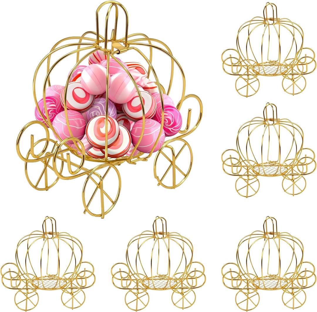 6Pcs Carriage Centerpieces For Tables, Candy Cart With Wheels For Princess Cinderella Pumpkin Carriage Party Birthday Decorations