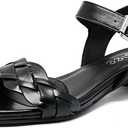 Ruiee Women's Heels Chunky Heeled Sandals for Women, Summer Block Low Heels Ankle Strappy Square Open Toe Dressy Wedding Womens Sandals, Size 10