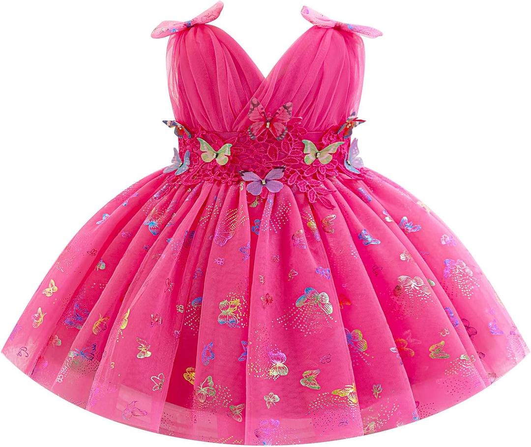 Baby Girls Butterfly Birthday Dress Baby Girl 3D Butterfly Princess Dress Photography Wedding Cake Crush (12-18 Months, Rose Red)