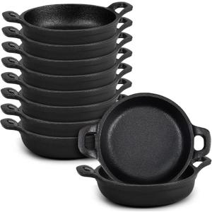 Ziliny 10 Pack Mini Cast Iron Skillets 5 x 5 x 1.3 Inch Cast Iron Pan Small Ramekin Set Black Casserole Dish Cookware Oven Safe Mini Skillets for Kitchen Indoor Outdoor Picnic