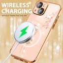 Petitian iPhone 14 Plus Case, Cute Women Girls Bling Glitter Dandelion Designed Phone Case, Girly Gold Plating Phone Cover with Camera Protection (Sparkle Dandelion-Pink)