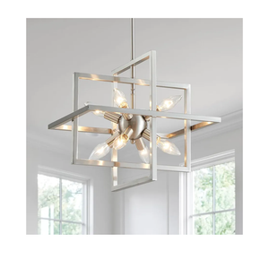 Avzkcy Modern Chandelier Geometric Pendant Lighting Fixture Industrial 8Light Height Adjustable Brushed Nickel Ceiling Lights for Dining Room Living Room Entryway Foyer Stairway Hallway Bedroom
