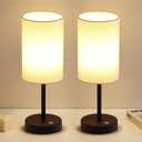 KDG Simple Cordless Table lamp, Portable Bedside 5000mAh LED Desk Lamp, 3 Brightness Levels Emergency Light, Linen Lampshade for Living Room, Bedroom, Dining Room, Night Light (Black) (Black + Beige Lampshde (2 Pack))