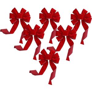 Red Velvet Christmas Wreath Bows - 10" Wide, Set of 16, Front Door Decor, Gate, Fence, Retail Display, Decorations, Gift Basket, Swag & Garland Accessories