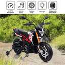 TOBBI 12V Aprilia Licensed Kids Ride-On Motorcycle Dirt Bikes for Kids with Training Wheels, Spring Suspension, Lights, Music Story USB MP3 (Red) (Red)