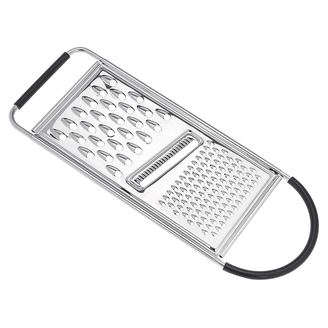 Amazon Basics Cheese Grater with Handle, Stainless Steel Zester, Easy to Clean, Dishwasher Safe, Rectangular, Non-Slip, Multifunction Tool for Kitchen Prep, Vegetables, Black