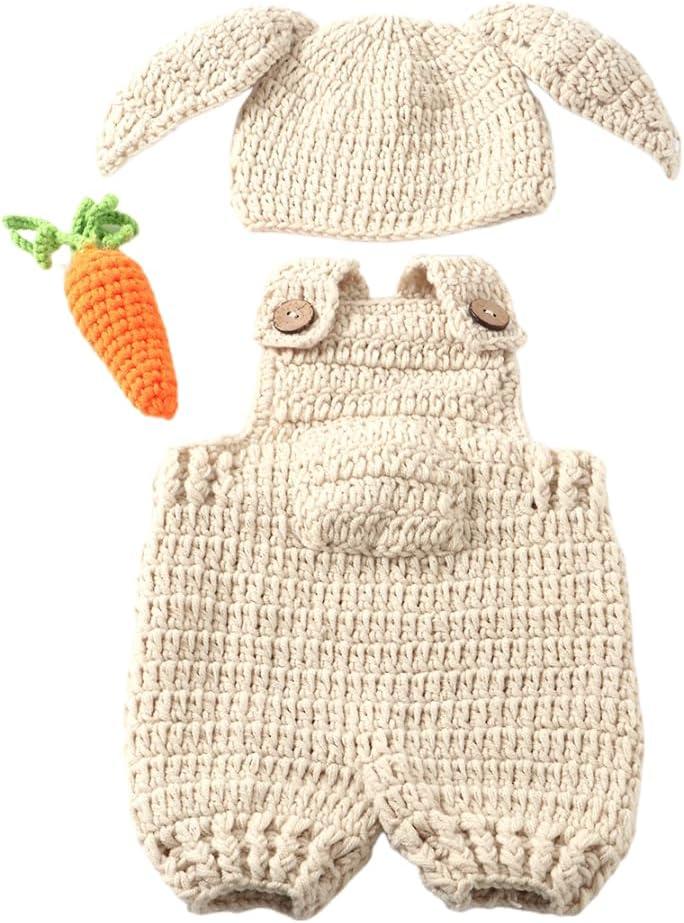 Newborn Easter Outfit Boy Photography Props Baby Bunny Handmade Crochet Rabbit Set Knit Hat Diaper Carrot Set for Kids