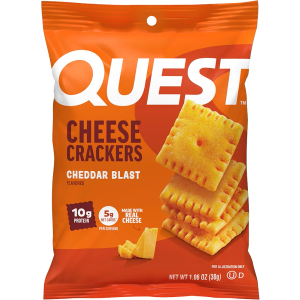 Quest Nutrition Cheese Crackers, Cheddar Blast, 10g Protein, 5g Net Carbs, 1g Sugar, Made with Real Cheese, High Protein Snack, 12 Packs (1.06 oz Bags) Best By  08/13/2026