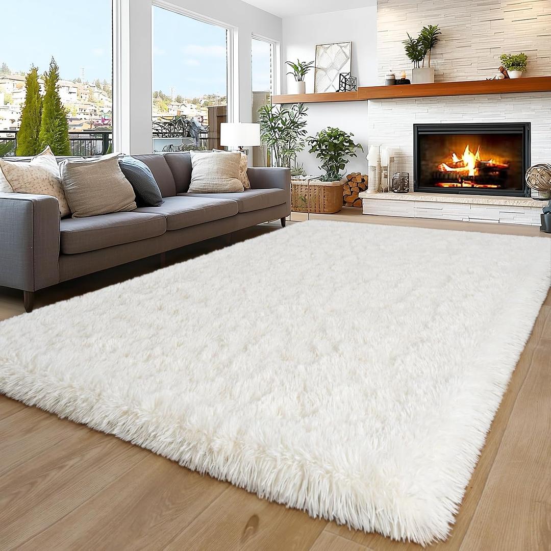 Area Rugs 9x12 Living Room, Ultra Soft Shaggy Fluffy Rug for Bedroom, Upgrade Non-Slip Fuzzy High Pile Plush Large Rugs for Nursery Boys Girls Kids Room Modern Indoor Home Decor, Cream White