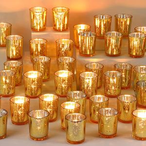 Raiten 50 Pcs Votive Candle Holder Bulk Glass Votive Candle Holder Tealight Candle Holder Valentine's Party Decoration Wedding Centerpiece for Table Home Bridal Shower(Gold)