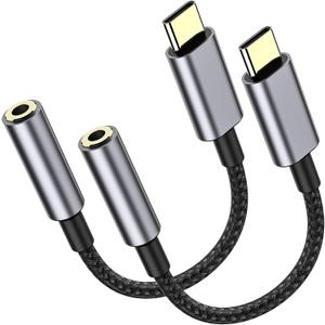 LERTOSEN 2 Pack USB C to 3.5mm Headphone Jack Adapter  HiFi Audio Dongle, Type C to Aux Female Cable Cord Compatible with iPhone 17/16/15 Pro Max, Samsung S25/S24/S23, iPad Pro, Pixel, MacBook (Grey)