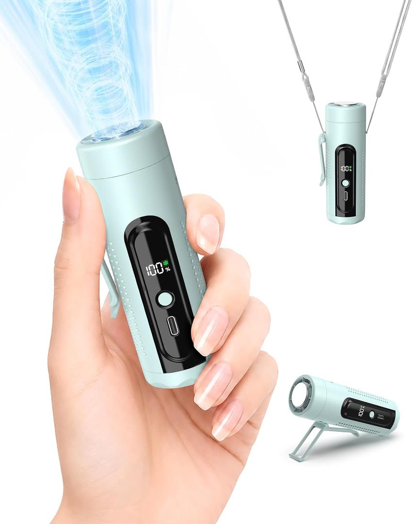 Mini Clip On Handheld Cooling Fan, 17000RPM 5 Speed Small Belt Fan with Ice Cooling Plate, Long Battery & LED Display, Portable Pocket Waist Fan for Travel Camping Hiking, Gifts for Men Women(Blue)