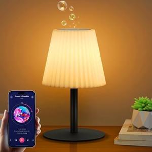 Shower Lamp with Speaker IP44 Waterproof, Rechargeable Cordless Table Lamp RGB Color with Remote, LED Battery Operated Lights for Inside/Outdoor Bathroom Night Light Patio