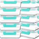 KOMUEE 10 Packs 30 oz Glass Meal Prep Containers,Glass Food Storage Containers with Lids,Airtight Lunch Bento Boxes,Microwave,Freezer and Dishwasher,Blue