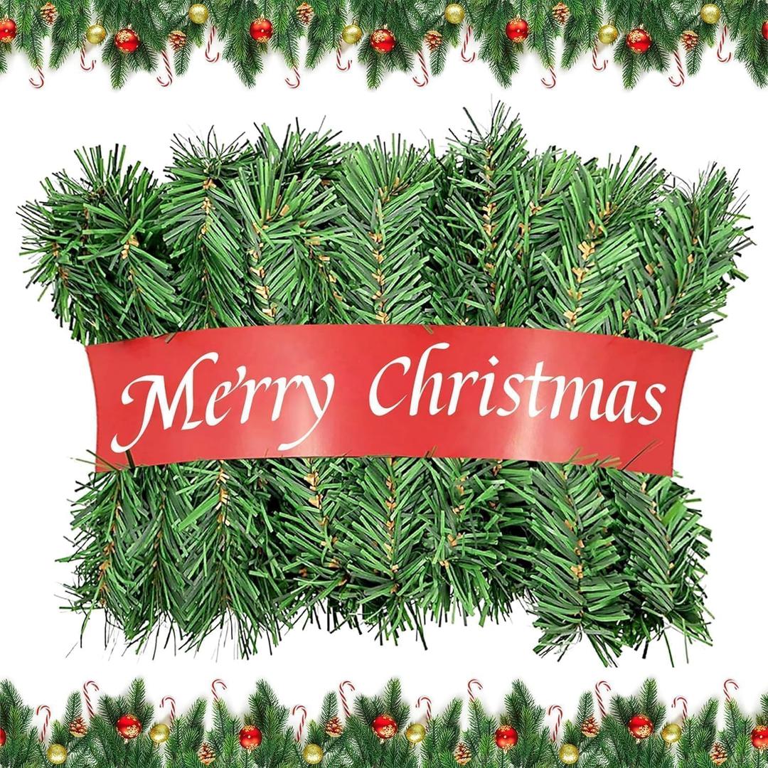 Christmas Garland 54 Feet - 3 Stands Artificial Evergreen Garland Soft Greenery Garland Set for DIY Christmas Decoration, Non-Lit Indoor Outdoor Garlands for Stair Railing/Mantle/Holiday/Party Decor