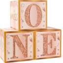 3Pcs 1st Birthday Party Decorations Boxes for Girls - Pink Rose Gold Happy 1st Birthday Balloons Boxes,Sixteen Year Old Party Supplies for Girls