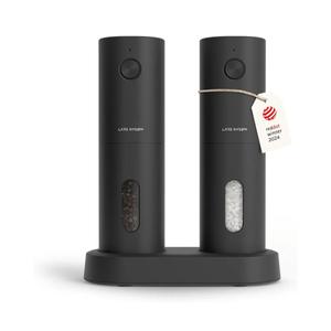 LARS NYSØM Electric Salt and Pepper Grinder Set, USB Rechargeable, Automatic Salt and Pepper Mills, Spice Shakers Refillable with LED Light, Adjustable Coarseness, Ceramic Grinder (Carbon Black)