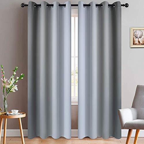 Yakamok 84 Inch Length Gray and Greyish White Gradient Color Ombre Curtains for Bedroom, Room Darkening Thermal Insulated Grommet Window Drapes for Living Room (2 Panels, 52x84 Inch)