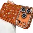 for iPhone 17 Pro Max Case, Shockproof Cute Bling Glitter Sparkle Cover Sequin Diamonds Shiny Camera Lens Protector Girls Women Soft Electroplated Case for iPhone 17 Pro Max 6.9 inch, Orange