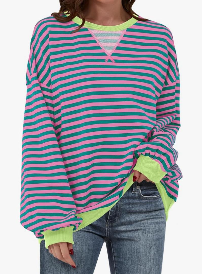 ANRABESS Women Striped Sweatshirts Oversized Crewneck Long Sleeve Shirts Y2K Pullover Top 2026 Fall Outfits Fashion Clothes, 2XL