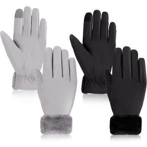 Eurzom 2 Pair Women's Waterproof Touchscreen Ski Gloves Winter Ski Snow Snowboarding Gloves Windproof Snow Accessories (Black, Gray)