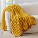 BEDELITE Twin Blanket for Couch & Bed, 300GSM Soft & Warm Fleece Blanket, Decorative and Giftable Striped Mustard Yellow Blankets for Women, Men, 60"x80"