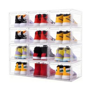 HomeBuddy Shoe Organizer Box - 12 Pack Shoe Box, Stackable Sneaker Storage, Sturdy Shoe Containers with Back Ventilation, Clear Shoe Boxes - Bamboo Charcoal Deodorizers Included, Pack of 6