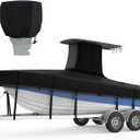 RVMasking Upgraded 1200D T-Top Boat Cover 100% Waterproof Heavy Duty Tear-Resistant Polyester with Motor Cover for Center Console Boat with T TOP Roof, 24'-26' Long Beam Width up to 112", Black