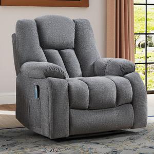 CANMOV Manual Reclining Chair-Overstuffed Recliner Chair with Cup Holder Side Pocket Footrest Fabric Recliners for Living Room Bedroom, Dark Grey (1)