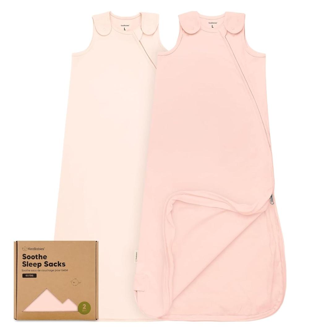 2-Pack Organic Baby Sleep Sacks, 100% Cotton - Soft & Breathable 0.5TOG Baby Wearable Blanket, Toddler Sleeping Sack 18-24 Months, Easy to Wear Transitional Swaddles for Newborns (Mist Rose, L)