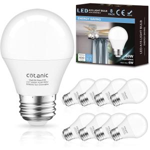 Cotanic 8 Pack A15 LED Ceiling Fan Light Bulbs 4000K Natural Daylight, 6W Small Light Bulb for Chandelier 60W Equivalent, E26 Standrad Base, 600lm, CRI 80+, Non-Dimmable