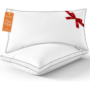 SweetNight Bed Pillows King Size Set of 2, Fluffy Luxury Hotel Collection Gusseted Large Pillows for Neck and Shoulder, Side Back Stomach Sleeper Pillow, Cozy Night 18"X34" (White)