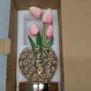 Tulip Flower Lamps, 3 Colors Touch Stepless Dimming Crystal Night Light, Rechargeable Artificial Flower Light, LED Flower with Vase Lamp Romantic Decor for Date Party Home, (Tulip1 - Pink)