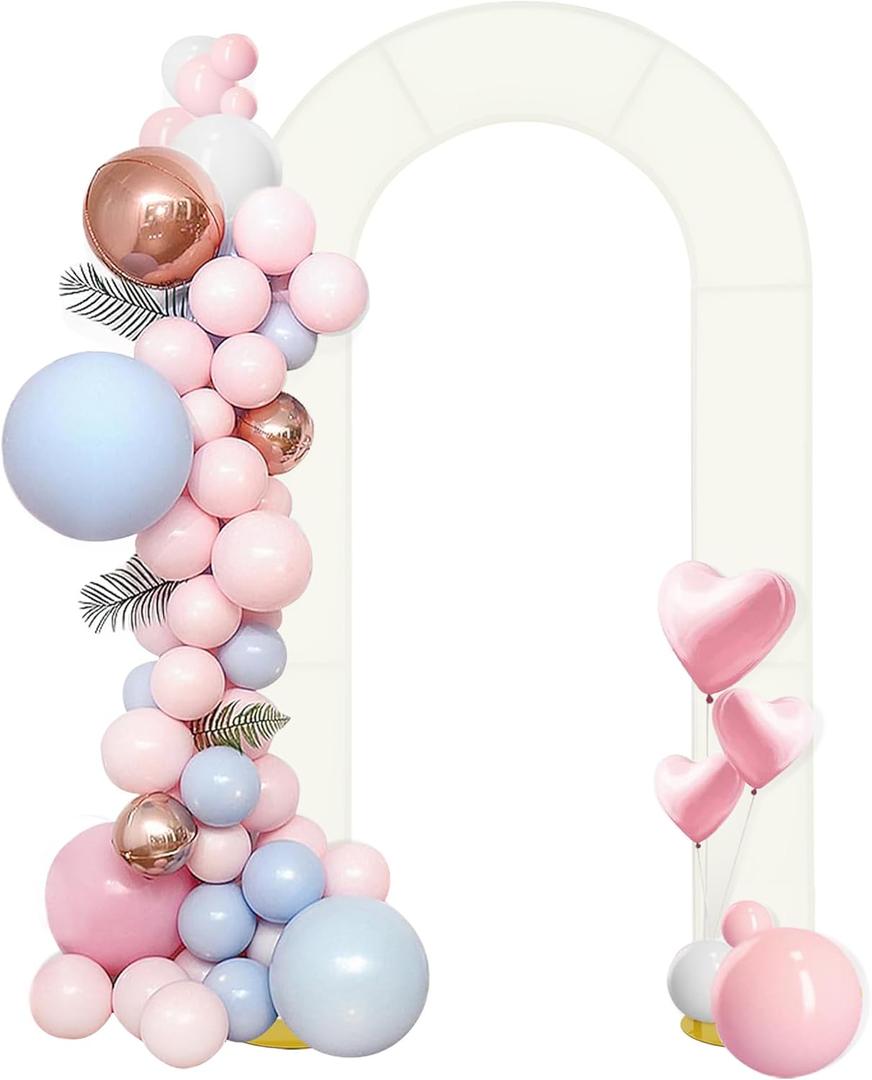 7.2FT Open Arch Backdrop Stand with Ivory Spandex Fitted Cover Metal Double Arch Backdrop Frame and Cover Set U Shaped Wedding Arches for Ceremony Baby Shower Garden Birthday Party Decoration