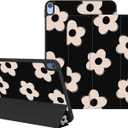 Case for iPad (A16) 11th Generation 11 Inch 2025, iPad 10th Generation 10.9 Inch 2022, Protective Case with Pencil Holder, Trifold Smart Stand Cover with Cute Pattern for Girls, Black Flowers