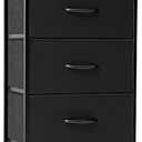 Crestlive Products Vertical Dresser Storage Tower - Sturdy Steel Frame, Wood Top, Easy Pull Fabric Bins - Organizer Unit for Bedroom, Hallway, Entryway, Closets - 5 Drawers(Black)