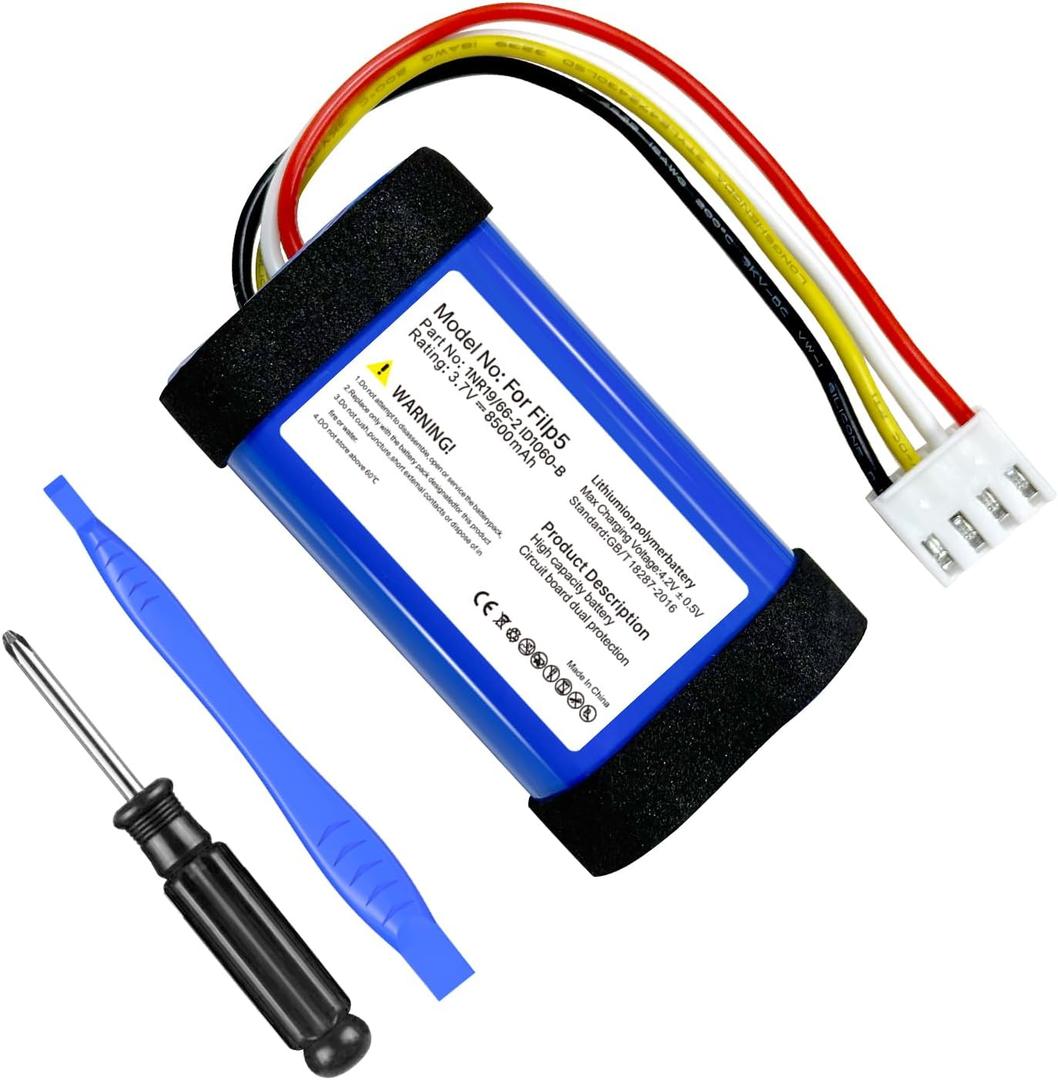Battery for Flip 5, New Upgraded (8500mAh) High Capacity Li-Polymer Battery Replacement Compatible with Flip 5 Bluetooth Speaker, P/N 1INR19/66-2 ID1060-B
